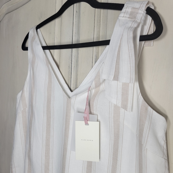 NWT Alex Marie Elena Stripe Linen Blend Neutral Sleeveless Bow Shift Dress *sz S - Picture 4 of 16
